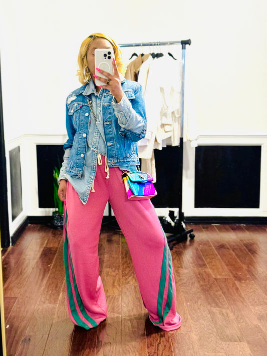 Forever Pretty Wide Leg Pants- Pink and Green- Shipping 1-4 business days